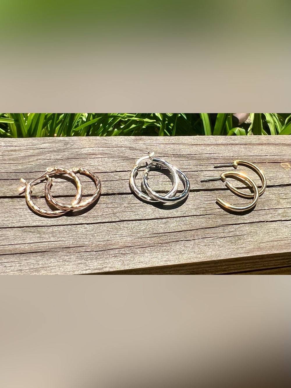 Set of 3, Twisted Hoop Earrings - Gold, Silver, Rose Gold - Picture 2 of 3